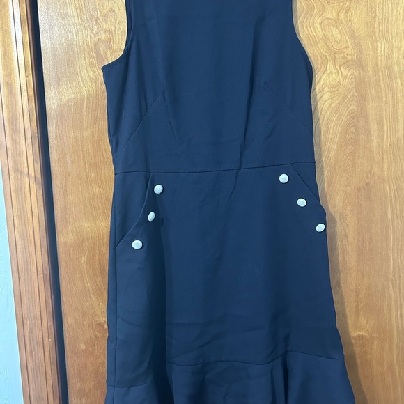 LOFT Navy Sleeveless Midi Dress with Button Accents - Picture 4 of 4